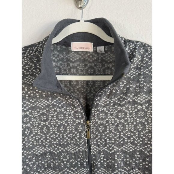 Stan Herman Fleece Jacket Women's‎ Large Geometric Gray Zip Up Mock Neck Casual - Picture 9 of 14